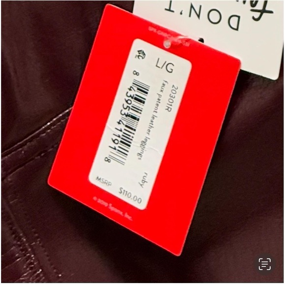 Spanx Leggings Ruby Women's Large Red Brown Faux Patent Leather High Rise Pants - Picture 4 of 9